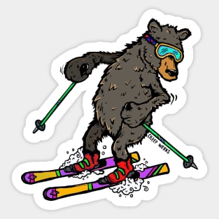 Bear on Skis, a Skiing Black Bear, bear, skis, etc... Sticker